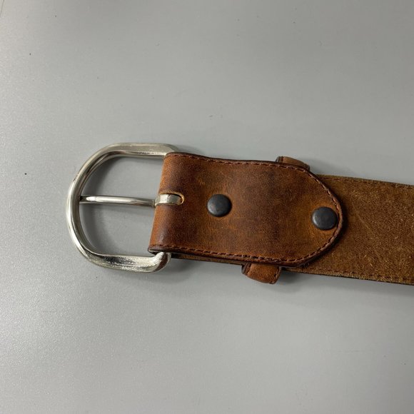 Tony Lama Brown Leather Silver-tone Studded Belt, Size 38 - Picture 10 of 13